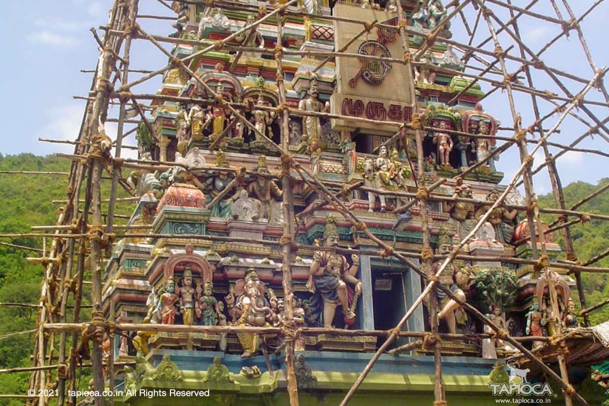 Scaffolding at the Temple Tower in Pazhamudircholai 