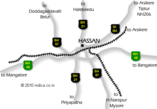 Bangalore to Hassan, Belur, Halebid road map