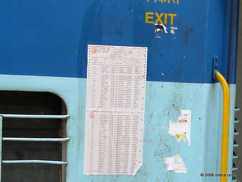 Reservation Chart stuck next to the entry of all reserved coaches. 