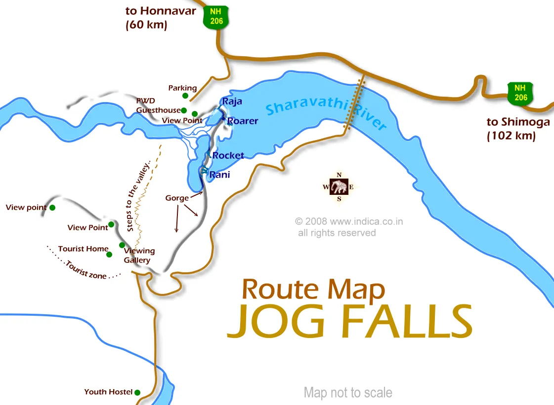 Map of Jog Falls near Shimoga