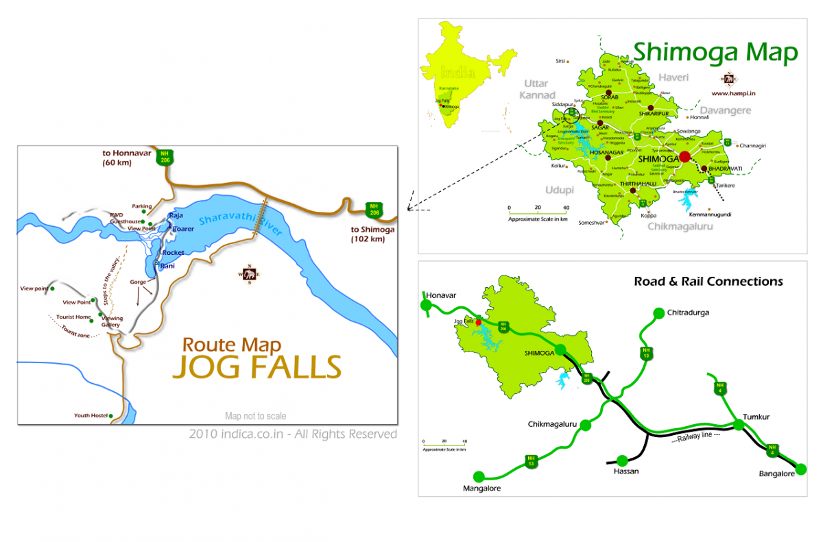 Route map for Jog Falls. See also the detailed map of Shimoga.