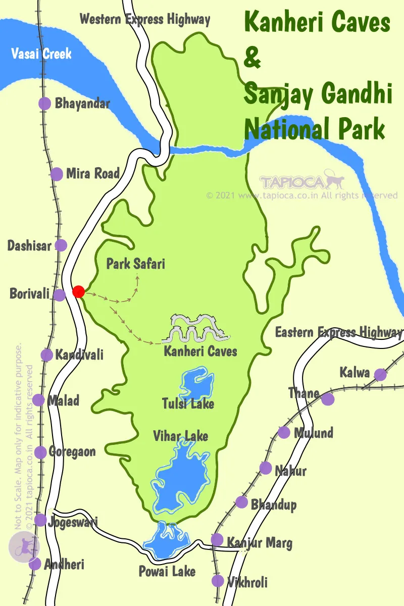 Train and Road routes for Kanheri Caves and Sanjay Gandhi National Park
