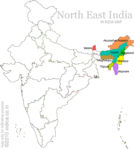 north-east-india The contiguous Seven Sister States ( Arunachal Pradesh, Assam, Meghalaya, Manipur, Mizoram, Nagaland, and Tripura) and Sikkim.