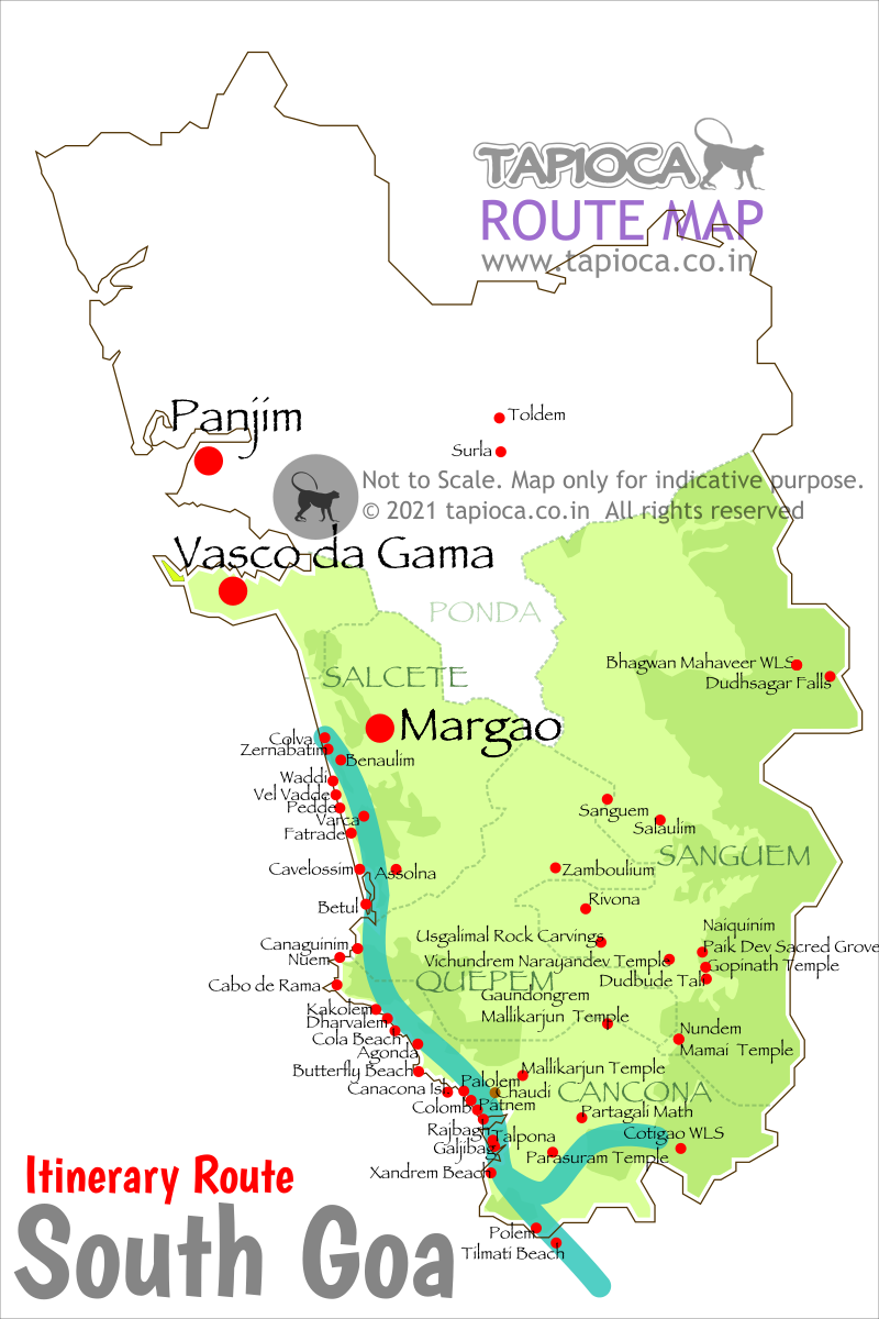 South Goa Beaches Map & Itinerary Route 