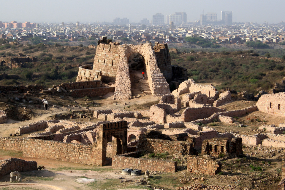 The ruins of the 1321CE built Tughlakabad Fort in the outskirts of Delhi.