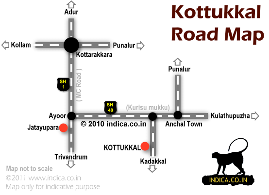 Route map for Kottukal Rock Cut Cave Temple in Kollam