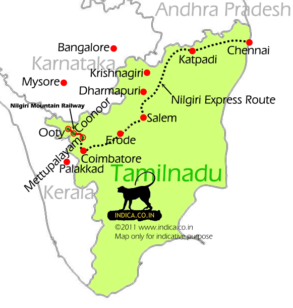 Chennai to Coimbatore, Mettupalayam, Ooty rail route. 