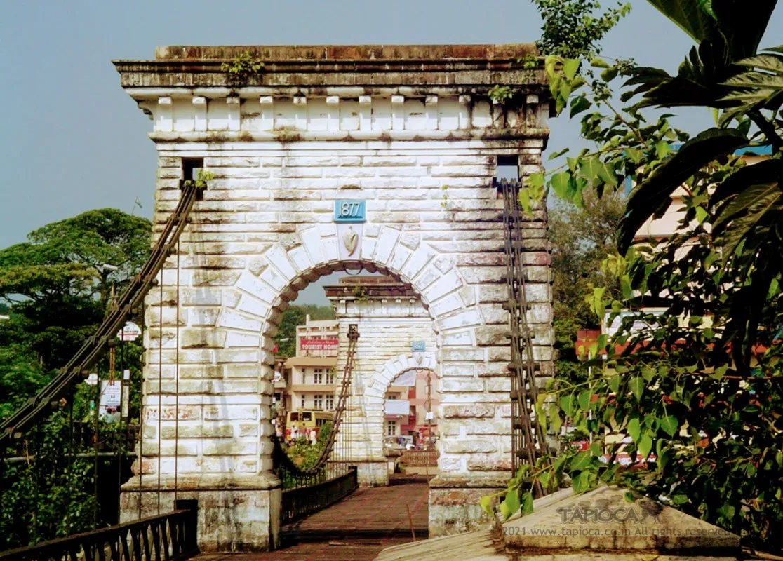 Suspension bridge (hanging bridge) in Punalur was built in 1877 AD across the Kallada River.