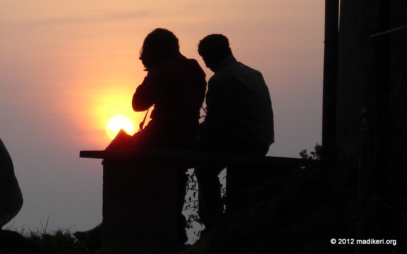 The park at 'Raja's Seat' is a popular location for enjoying sunset at Madikeri town.