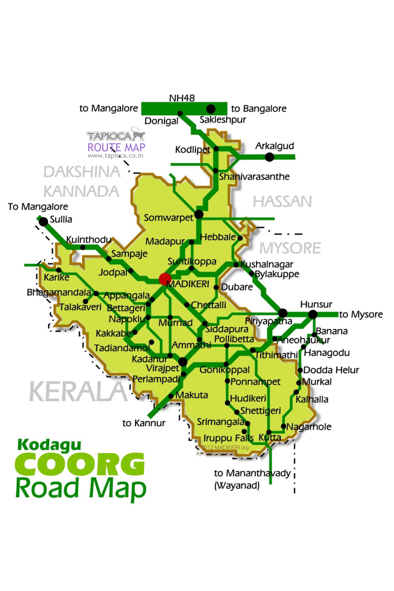 coorg tourist places map with distance