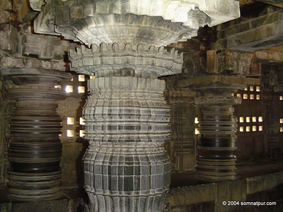 Carved pillar inside the Chennakeshava temple of Somnathpur