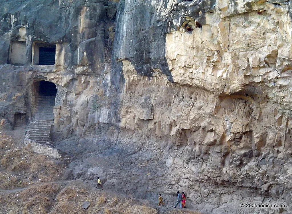 Note the layers of the basalt scrap at Ellora