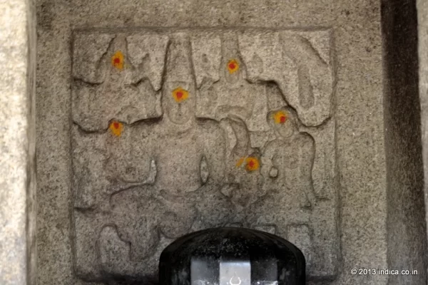Lord Shiva as Somaskanda . Panel inside the Atiranachanda Cave.