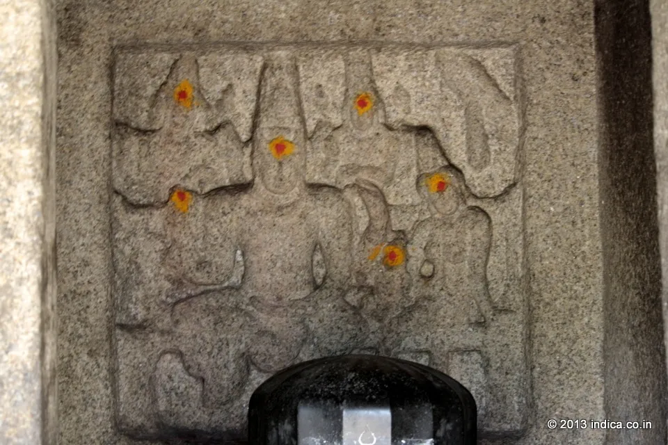 Lord Shiva as Somaskanda . Panel inside the Atiranachanda Cave.