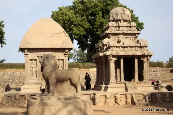 Draupati Ratha (left) and the Arjuna Ratha two of the five rathas (shrines) popularly called the Pancha Rathas in Mahabalipuram.