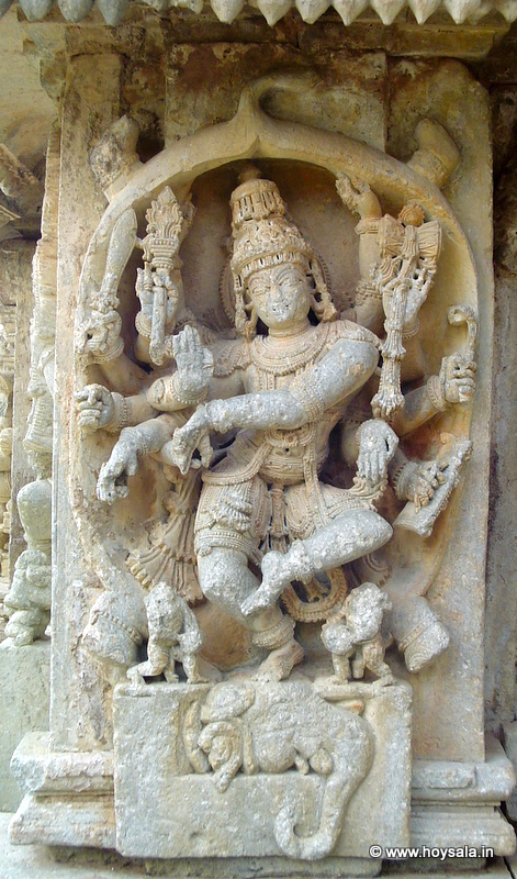 Gajasurasamhara: Shiva dancing inside the skin of the slain elephant. Note the four legs, tail and the head of the elephant.  