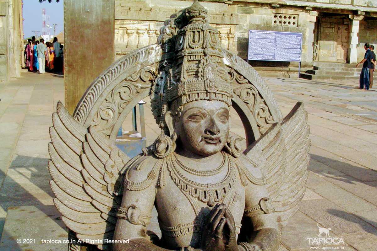 Garuda, the mount of Lord Vishnu located in the courtyard of the Chennakeshava Temple in Belur, Karnataka