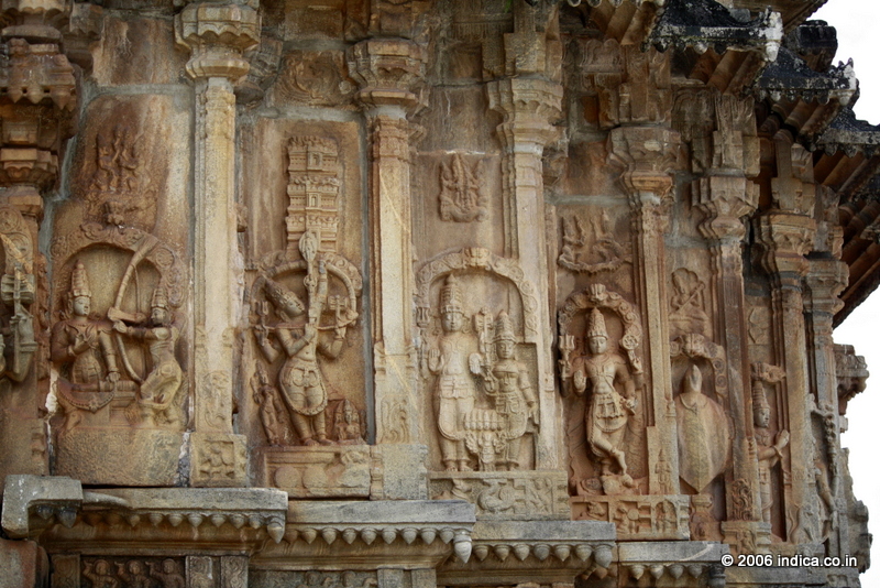 Mythical themes on the outer walls of Vidyashankara temple at Sringeri