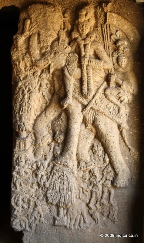 India riding the white called Airavata: In the veranda of the Cave 19 of the Bhaja Caves you'll find one of the earliest pictorisation of Indra , the lord of Gods. This probably dates back to 2nd century BC.