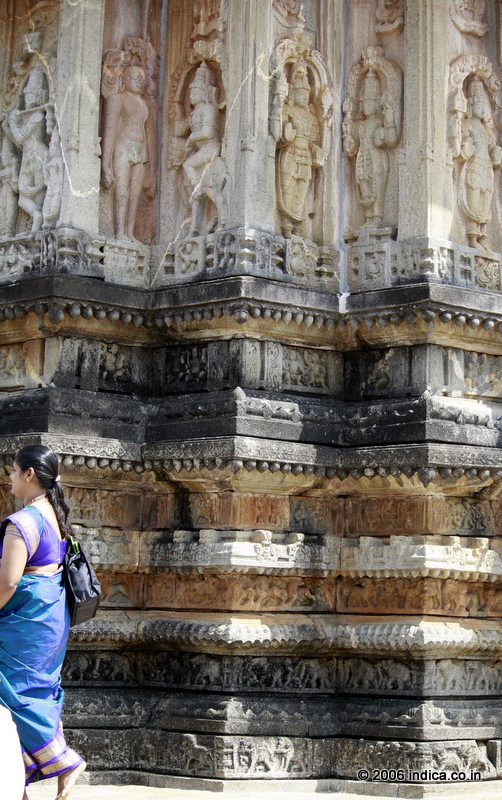 The fluted walls of the Dasavatara theme on the outer walls of Vidyashankara temple at Sringeri