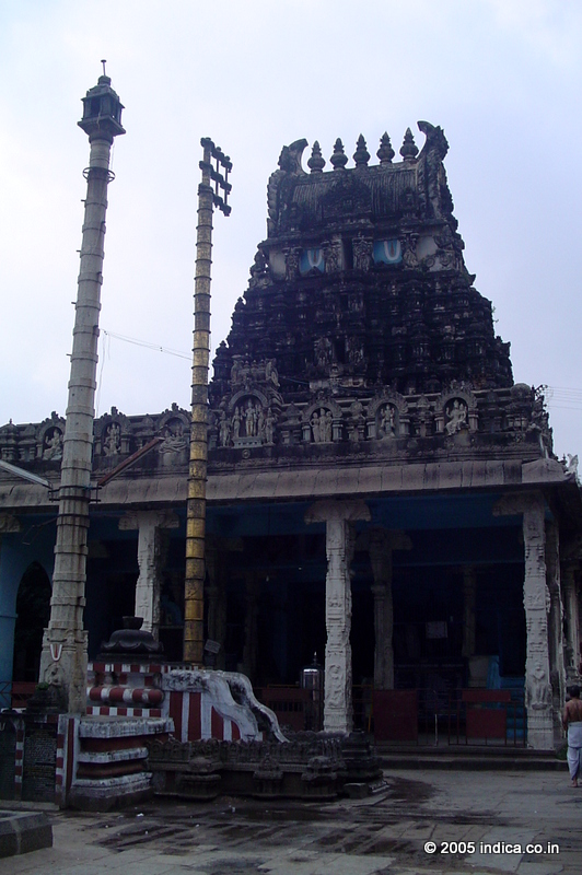 The flag post & lamp Post inside the Varadharaja Perumal temple, kanchipuram.