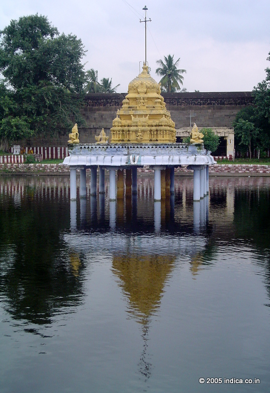 Mantapam in the Teertham (sacred pond) inside the temple complex, Varadharaja Perumal Temple.