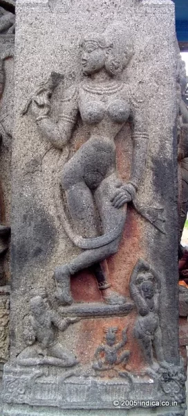 Nymph image on pillar outside the Varadharaja-perumal temple, Kanchipuram