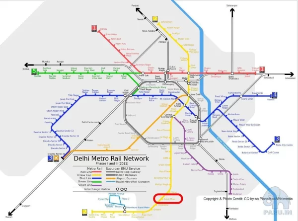 Delhi Metro network and Railway station for Qutab Minar