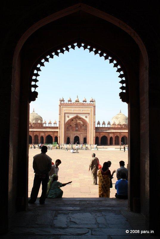 Fatehpur sikri Inside Jama Masjid viewed from Badshahi Darwaza