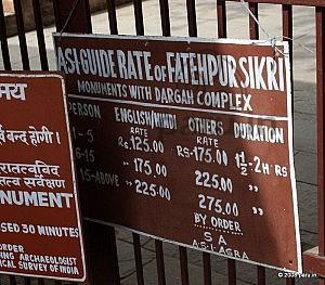 The ASI Guides fees at Fatehpur Sikri . See also ASI Entry Fees