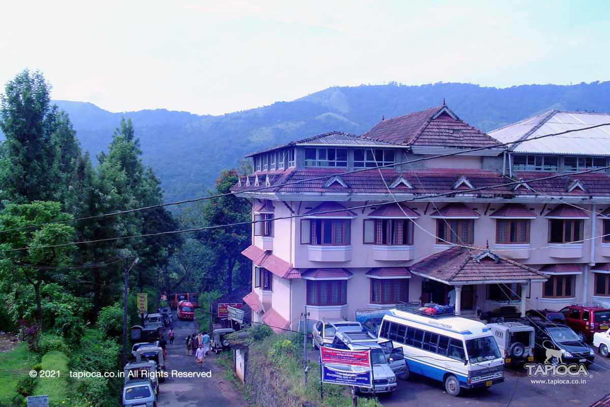 Devaswom Guest House Panchatheertham.  Narinirangi mala (mountain in the shape of a stretched tiger), in the backdrop
