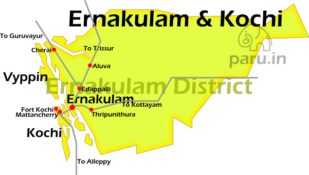 Map indicating the Kochi and Ernakulam of Ernakulam district