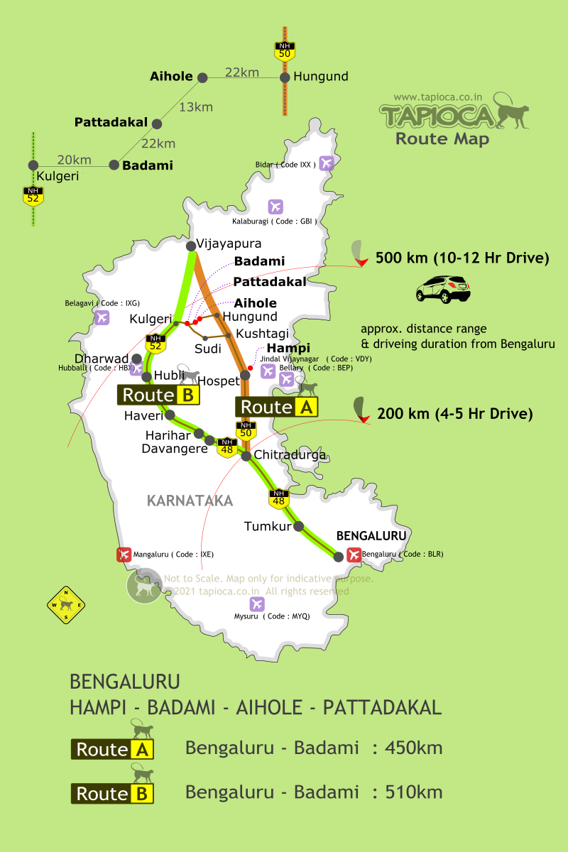 Route A : Take NH48 till Chitradurga & then take NH50
Route B : Take NH48 till Hubli and then take NH52