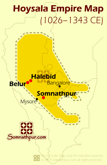 The political future of the upcoming Hoysalas was greatly influenced by the two larger neighboring powers – the Chalukyas of Kalyani and the Cholas of Thanjavur.

During the 11th and 12th centuries power in the southern peninsula were focused on these two kingdoms. If you draw a diagonal line on the south India’s map connecting Vijayawada in Andhrapradesh to Mangalore in Karnataka, you can get a very approximate border between these two empires.