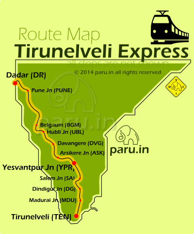 Chalukya Express (Train No.11022 and 11021) operates from Tirunelveli to Dadar on Mondays, Thursdays and Fridays.