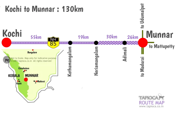 Ernakulam town. NH85 connects Munnar with Ernakulam.