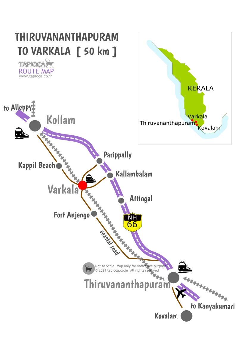 Thiruvananthapuram to Varkala distance is about 50km.