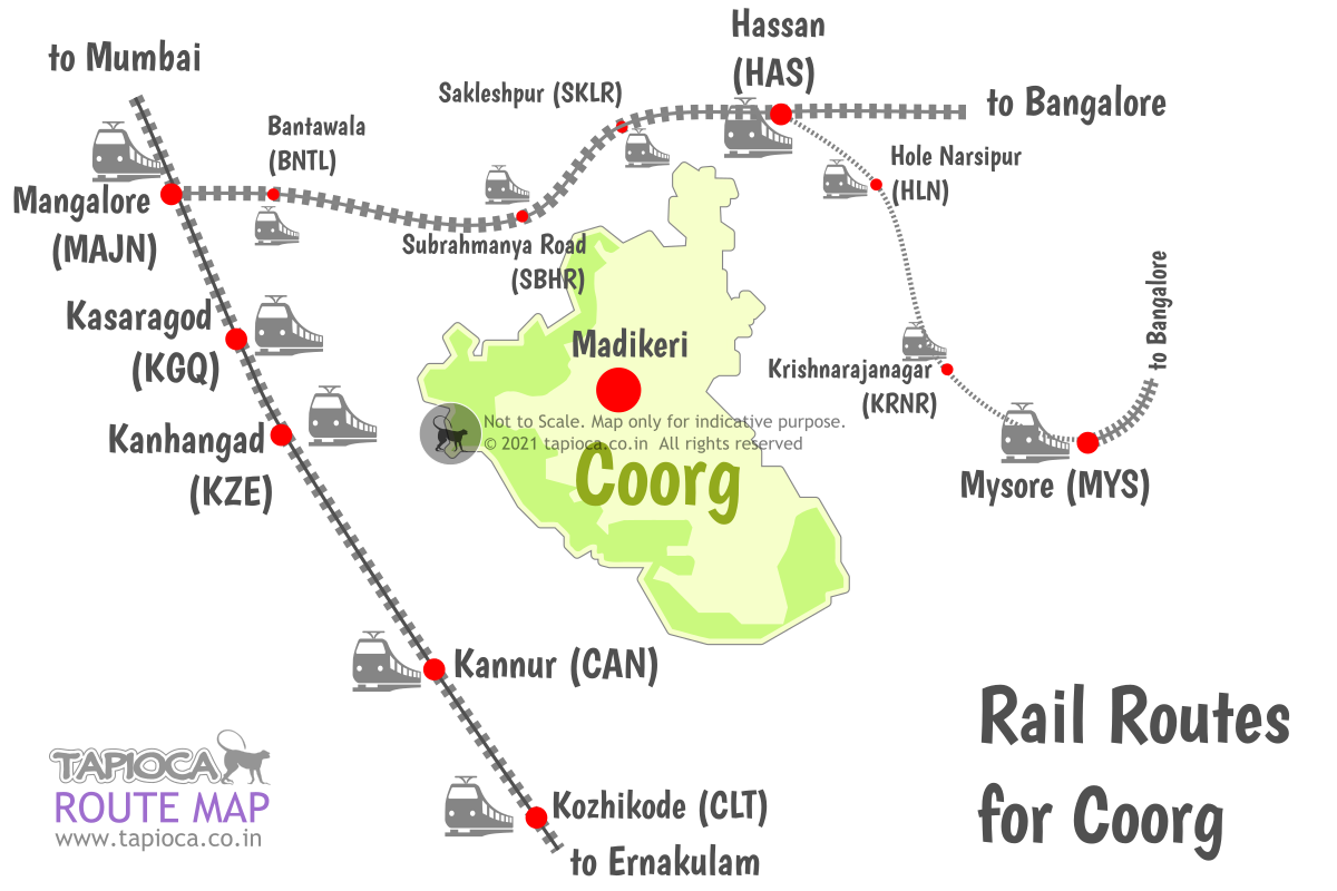 Railway Stations and Train Routes around Madikeri region.