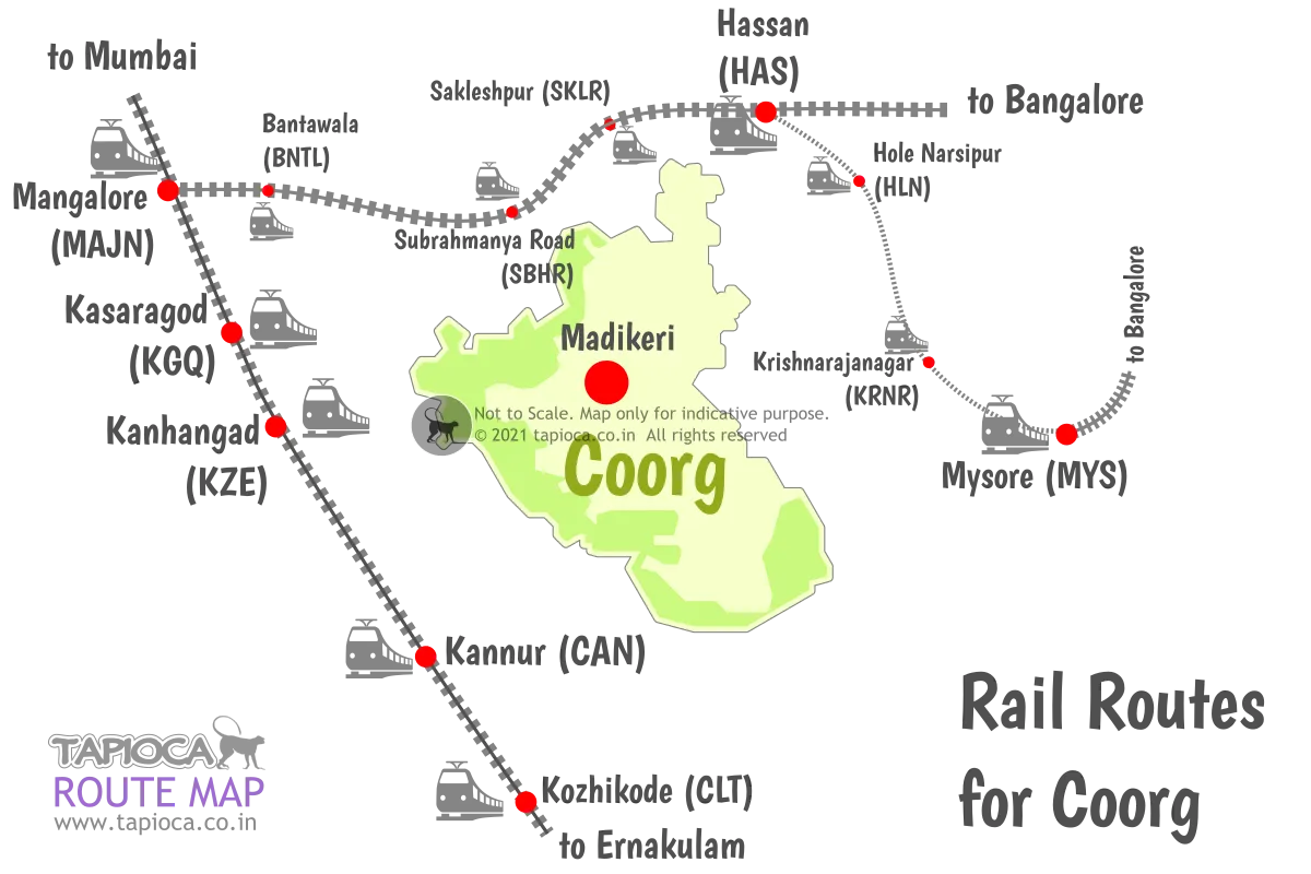 Railway Stations and Train Routes around Madikeri region.