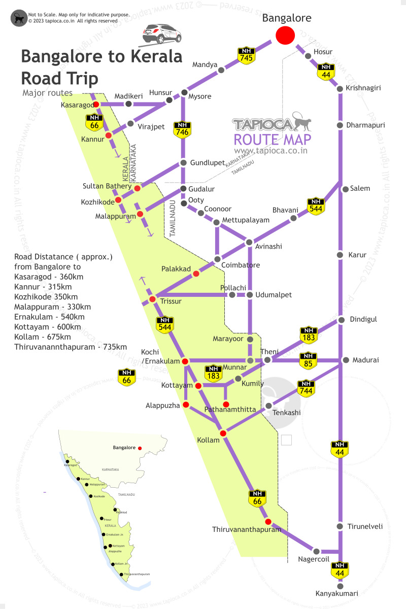 The four popular highways to reach north  and central parts of Kerala from Bangalore