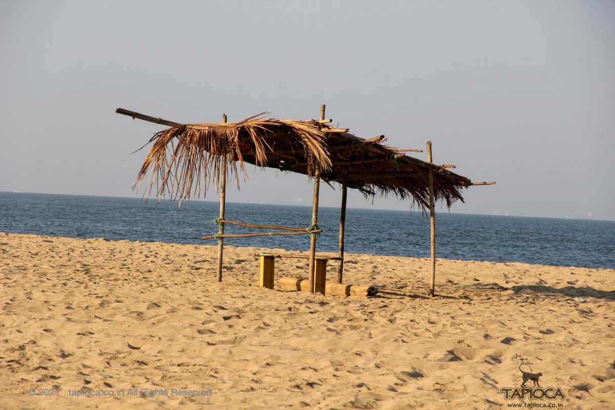 Thatched shelter of lifeguard at Miramar Beach