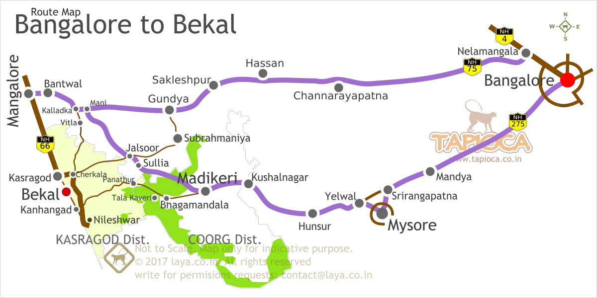 Bangalore to Bekal Road Routes