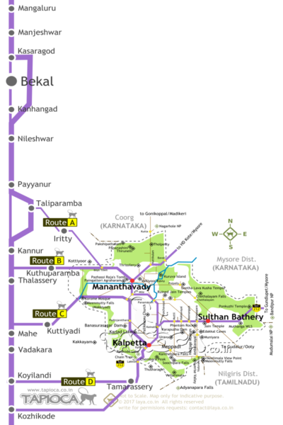 Bekal to Wayanad Road Routes Map