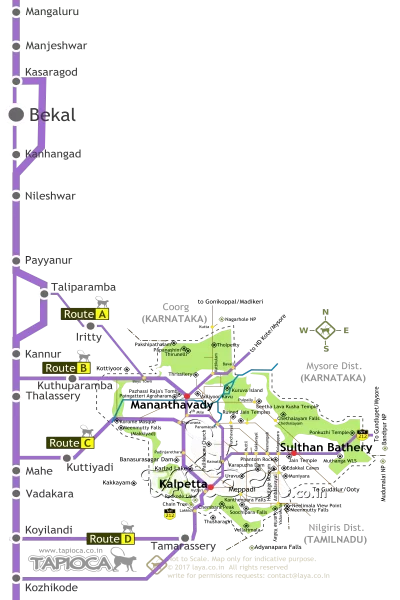 Bekal to Wayanad Road Routes Map