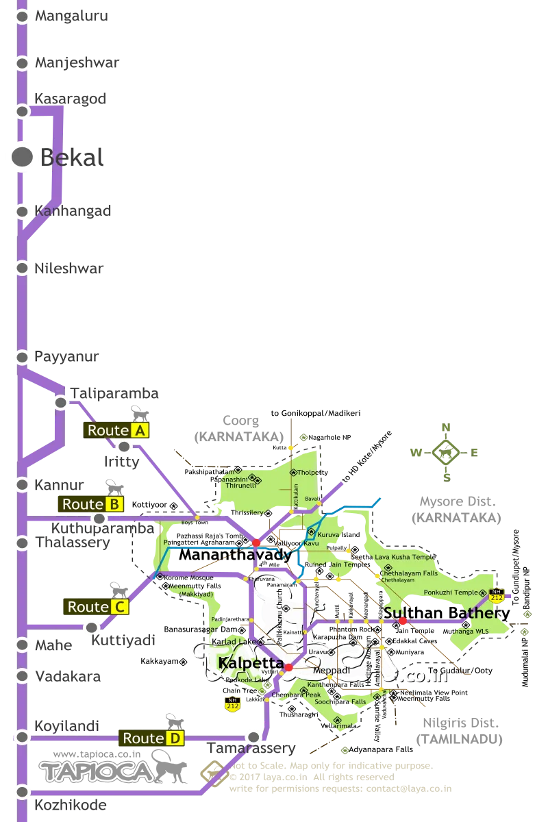 Bekal to Wayanad Road Routes Map