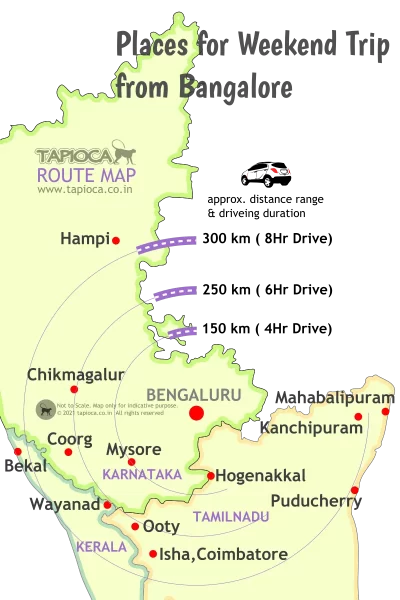 Places with approx. distance ranges