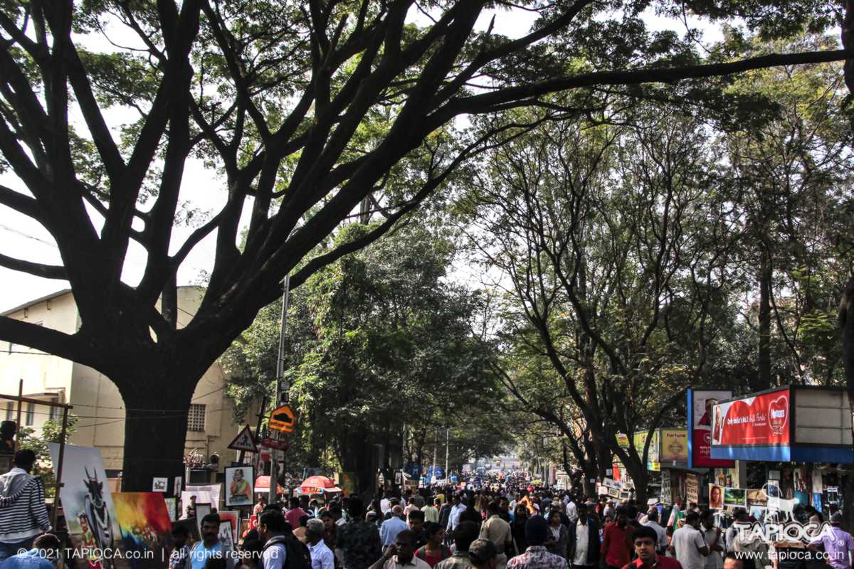 Kumara Krupa Road in Bangalore is turned into an open exhibition ground for arts.