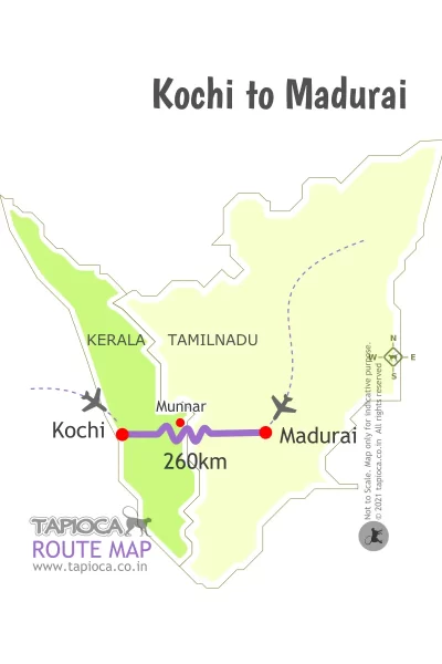 Kochi to Madurai road distance is about 260km