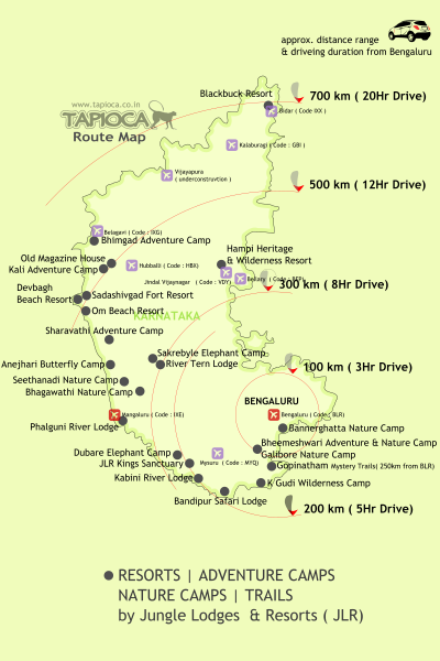 Distance to Jungle Lodges and Resorts from Bangalore