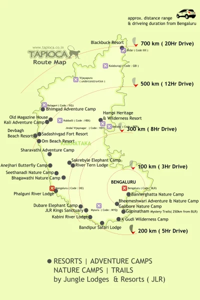 Distance to Jungle Lodges and Resorts from Bangalore